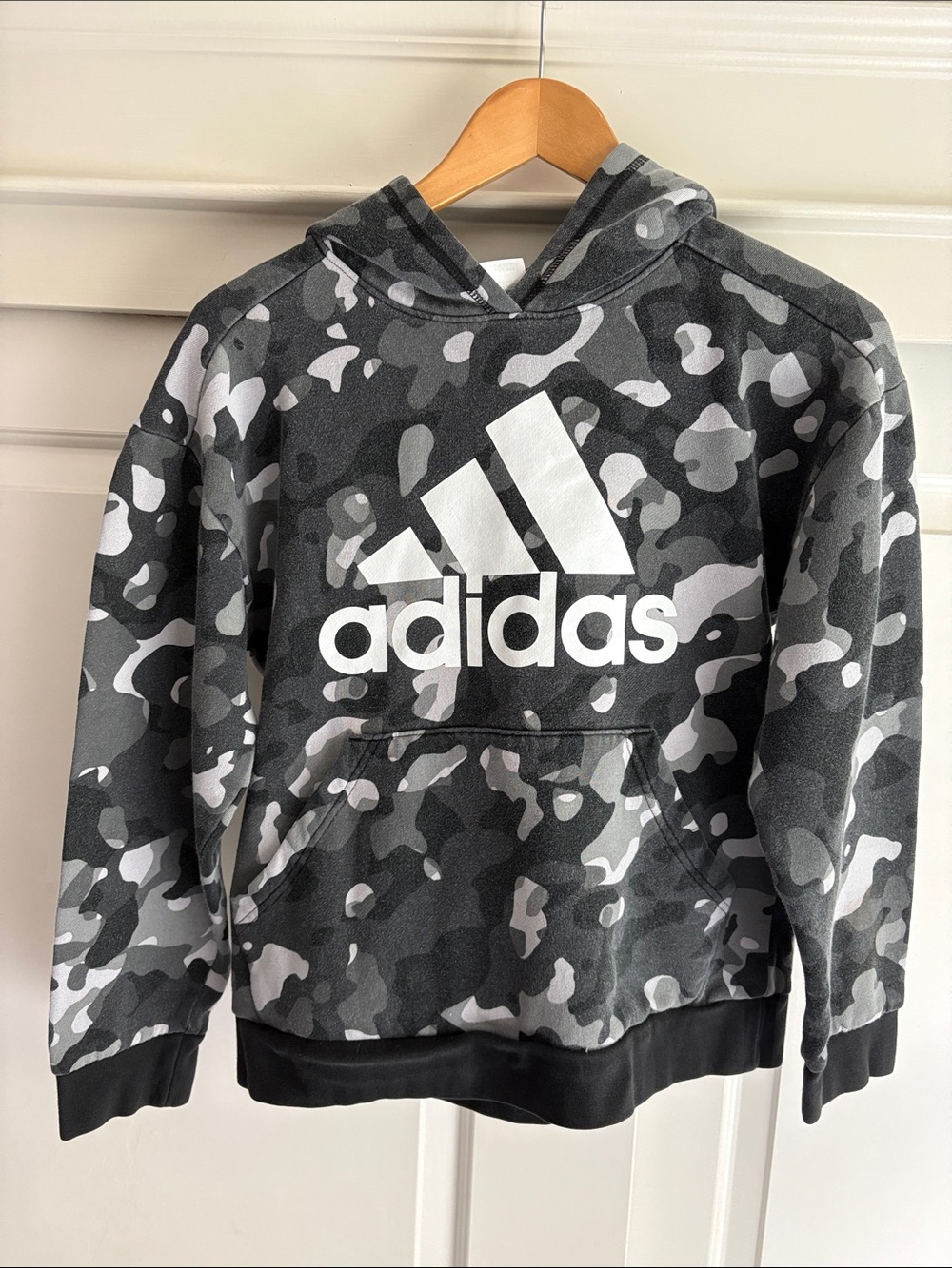 adidas Youth Black & Gray Camo Hooded Pullover